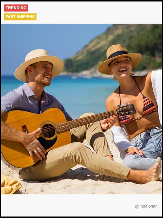 Wide Brim Straw Panama Fedora Hat UPF 80+ Summer Beach Sun Hat main image 2